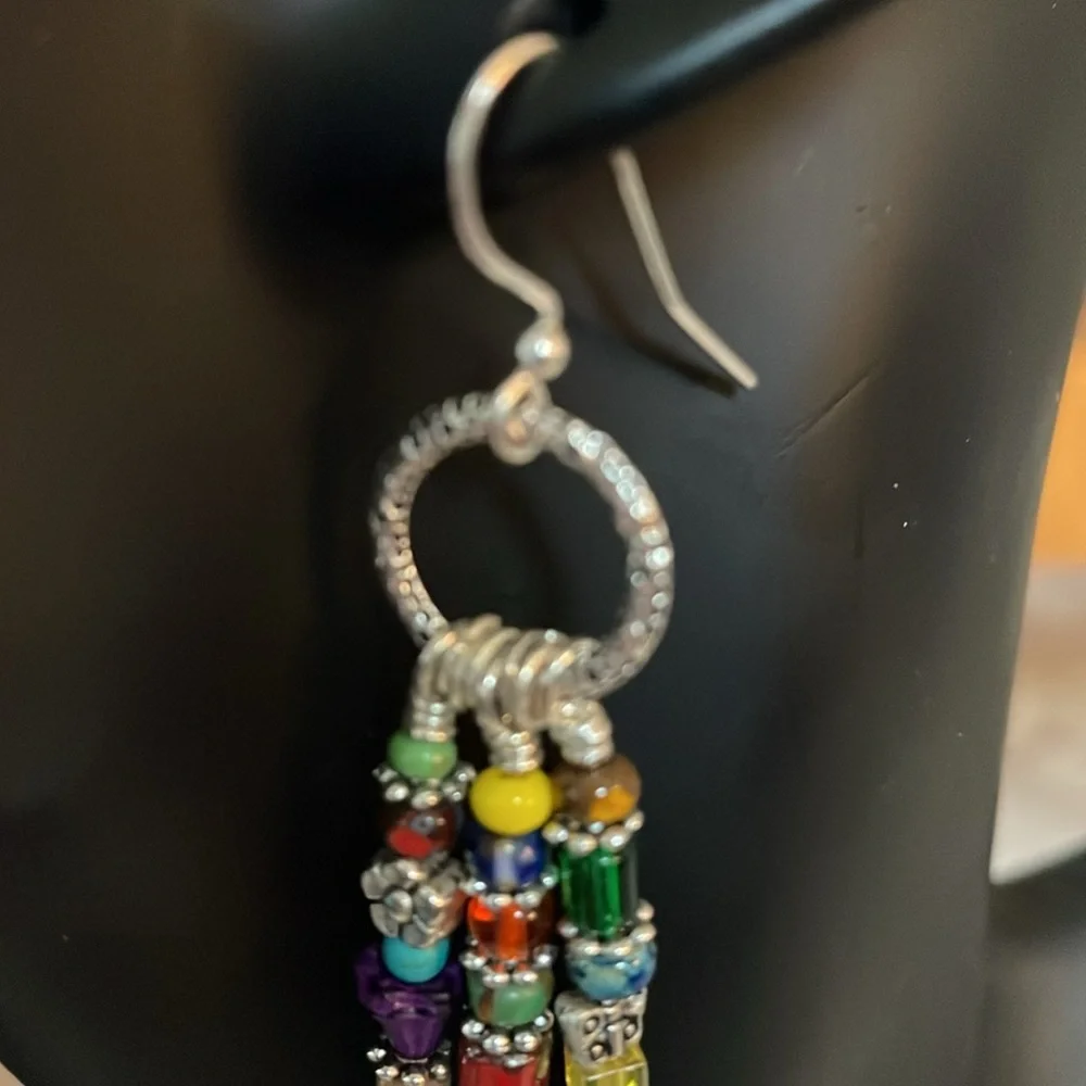 New Without Tags~Woman’s Multi Colored Beaded Fall Style Hook Back Earrings - Picture 2 of 4